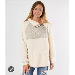 BKE Quilted sherpa‎ pullover cream cozy jacket womens large